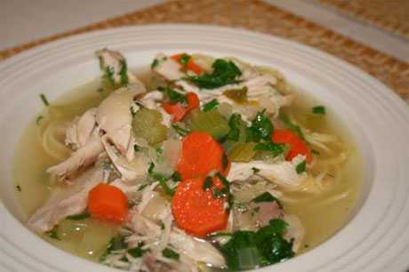 Sopa de fideos con pollo reducir densidad calórica